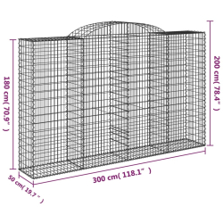 Kosze gabionowe, 3 szt, 300x50x180/200 cm, galwanizowane żelazo