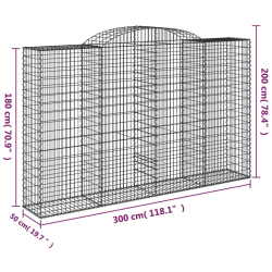 Kosze gabionowe, 4 szt, 300x50x180/200 cm, galwanizowane żelazo