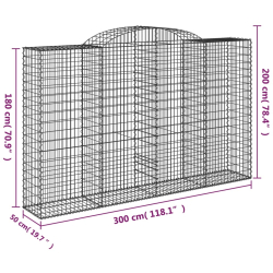 Kosze gabionowe, 6 szt, 300x50x180/200 cm, galwanizowane żelazo