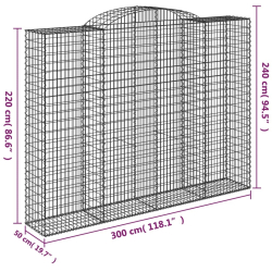 Kosze gabionowe, 6 szt, 300x50x220/240 cm, galwanizowane żelazo