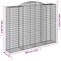 Kosze gabionowe, 3 szt, 300x50x220/240 cm, galwanizowane żelazo