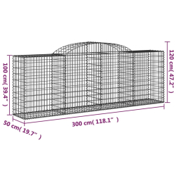 Kosze gabionowe, 15 szt, 300x50x100/120cm, galwanizowane żelazo