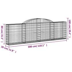Kosze gabionowe, 9 szt, 300x30x80/100 cm, galwanizowane żelazo