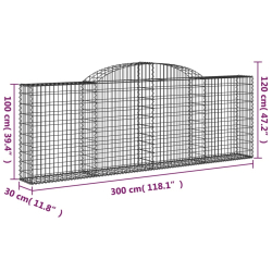 Kosze gabionowe, 12 szt, 300x30x100/120cm, galwanizowane żelazo