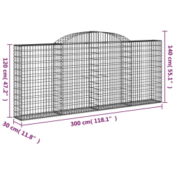 Kosze gabionowe, 3 szt, 300x30x120/140 cm, galwanizowane żelazo