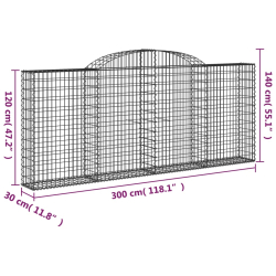 Kosze gabionowe, 13 szt, 300x30x120/140cm, galwanizowane żelazo