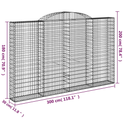 Kosze gabionowe, 9 szt, 300x30x180/200 cm, galwanizowane żelazo