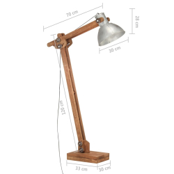 Lampa podłogowa, srebrna, E27, lite drewno mango