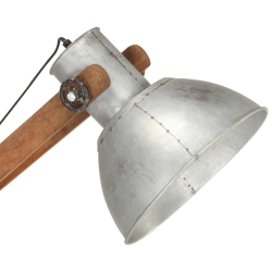 Lampa podłogowa, srebrna, E27, lite drewno mango