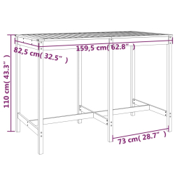 Stolik ogrodowy, szary, 159,5x82,5x110 cm, lite drewno sosnowe