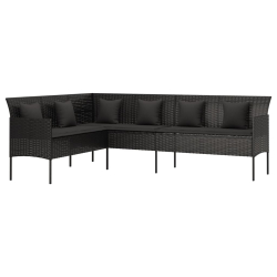 Ogrodowa sofa narożna z poduszkami, czarny polirattan