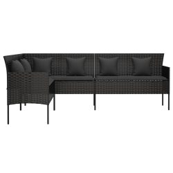 Ogrodowa sofa narożna z poduszkami, czarny polirattan