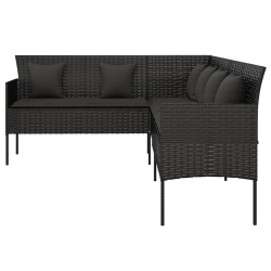 Ogrodowa sofa narożna z poduszkami, czarny polirattan