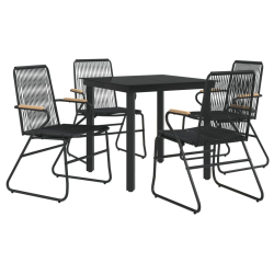 5-częściowy zestaw mebli ogrodowych, czarny, rattan PVC