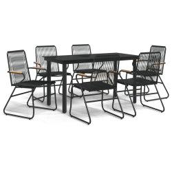 7-częściowy zestaw mebli ogrodowych, czarny, rattan PVC