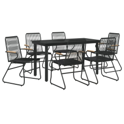 7-częściowy zestaw mebli ogrodowych, czarny, rattan PVC