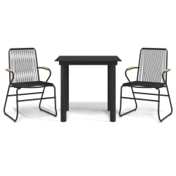 3-częściowy zestaw mebli ogrodowych, czarny, PVC, rattan