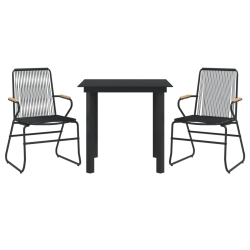 3-częściowy zestaw mebli ogrodowych, czarny, PVC, rattan