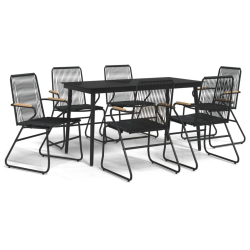 7-częściowy zestaw mebli ogrodowych, czarny, rattan PVC