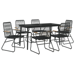 7-częściowy zestaw mebli ogrodowych, czarny, rattan PVC