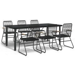 7-częściowy zestaw mebli ogrodowych, czarny, rattan PVC