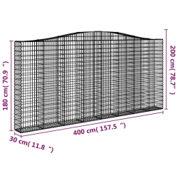 Kosze gabionowe, 6 szt, 400x30x180/200 cm, galwanizowane żelazo
