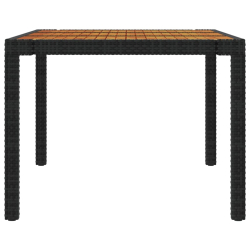 Stół ogrodowy, 190x90x75 cm, czarny rattan PE i drewno akacjowe