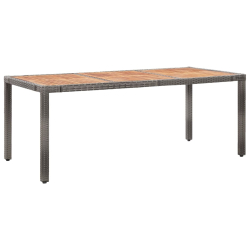 Stół ogrodowy, 190x90x75 cm, rattan PE i drewno akacjowe, szary