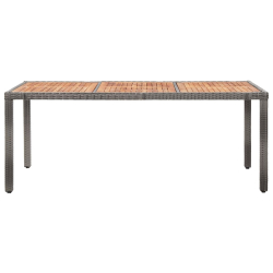 Stół ogrodowy, 190x90x75 cm, rattan PE i drewno akacjowe, szary