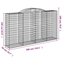 Kosze gabionowe, 7 szt, 300x50x160/180 cm, galwanizowane żelazo