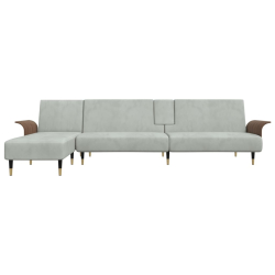 Sofa rozkładana L, jasnoszara, 279x140x70 cm, aksamit