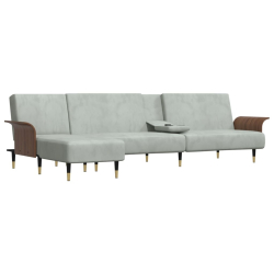 Sofa rozkładana L, jasnoszara, 279x140x70 cm, aksamit