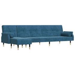 Sofa rozkładana L, niebieska, 271x140x70 cm, aksamit