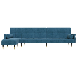 Sofa rozkładana L, niebieska, 271x140x70 cm, aksamit