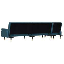Sofa rozkładana L, niebieska, 271x140x70 cm, aksamit