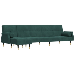 Sofa rozkładana L, ciemnozielona, 271x140x70 cm, aksamit