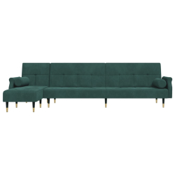 Sofa rozkładana L, ciemnozielona, 271x140x70 cm, aksamit
