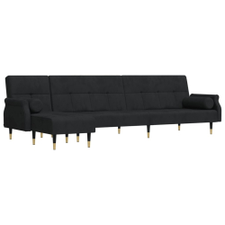 Sofa rozkładana L, czarna, 271x140x70 cm, aksamit