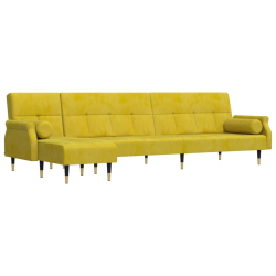 Sofa rozkładana L, żółta, 271x140x70 cm, aksamit