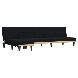 Sofa rozkładana w kształcie L, czarna, 255x140x70 cm, tkanina