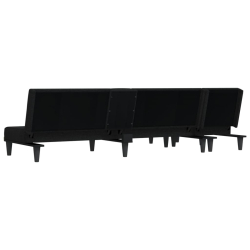 Sofa rozkładana w kształcie L, czarna, 255x140x70 cm, tkanina