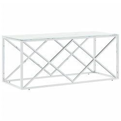 Stolik kawowy, 110x45x45 cm, stal nierdzewna i szkło