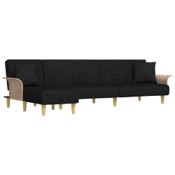Sofa rozkładana L, czarna, 279x140x70 cm, tkanina