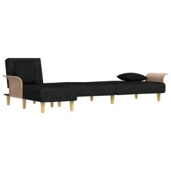 Sofa rozkładana L, czarna, 279x140x70 cm, tkanina