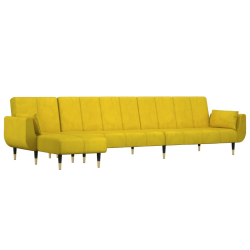 Sofa rozkładana w kształcie L, żółta, 275x140x70 cm, aksamit