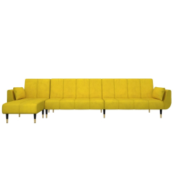 Sofa rozkładana w kształcie L, żółta, 275x140x70 cm, aksamit