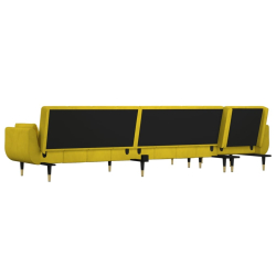 Sofa rozkładana w kształcie L, żółta, 275x140x70 cm, aksamit