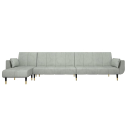 Sofa rozkładana L, jasnoszara, 275x140x70 cm, aksamit