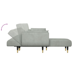 Sofa rozkładana L, jasnoszara, 275x140x70 cm, aksamit