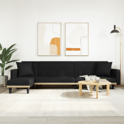 Sofa rozkładana L, czarna, 275x140x70 cm, tkanina